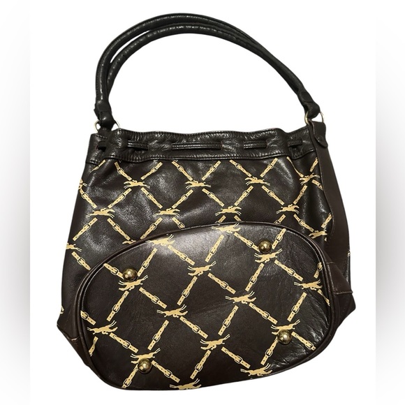 LONGCHAMP BROWN AND TAN LEATHER DRAWSTRING BUCKET SHOULDER BAG - Picture 6 of 6